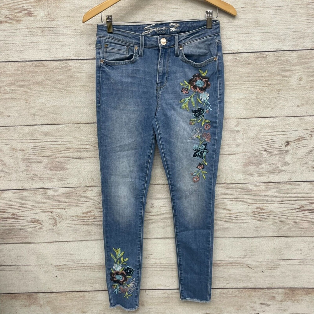 Seven 7 Vancouver Mid Rise Skinny‎ Floral Embroidered Novelty Jeans denim Size 4